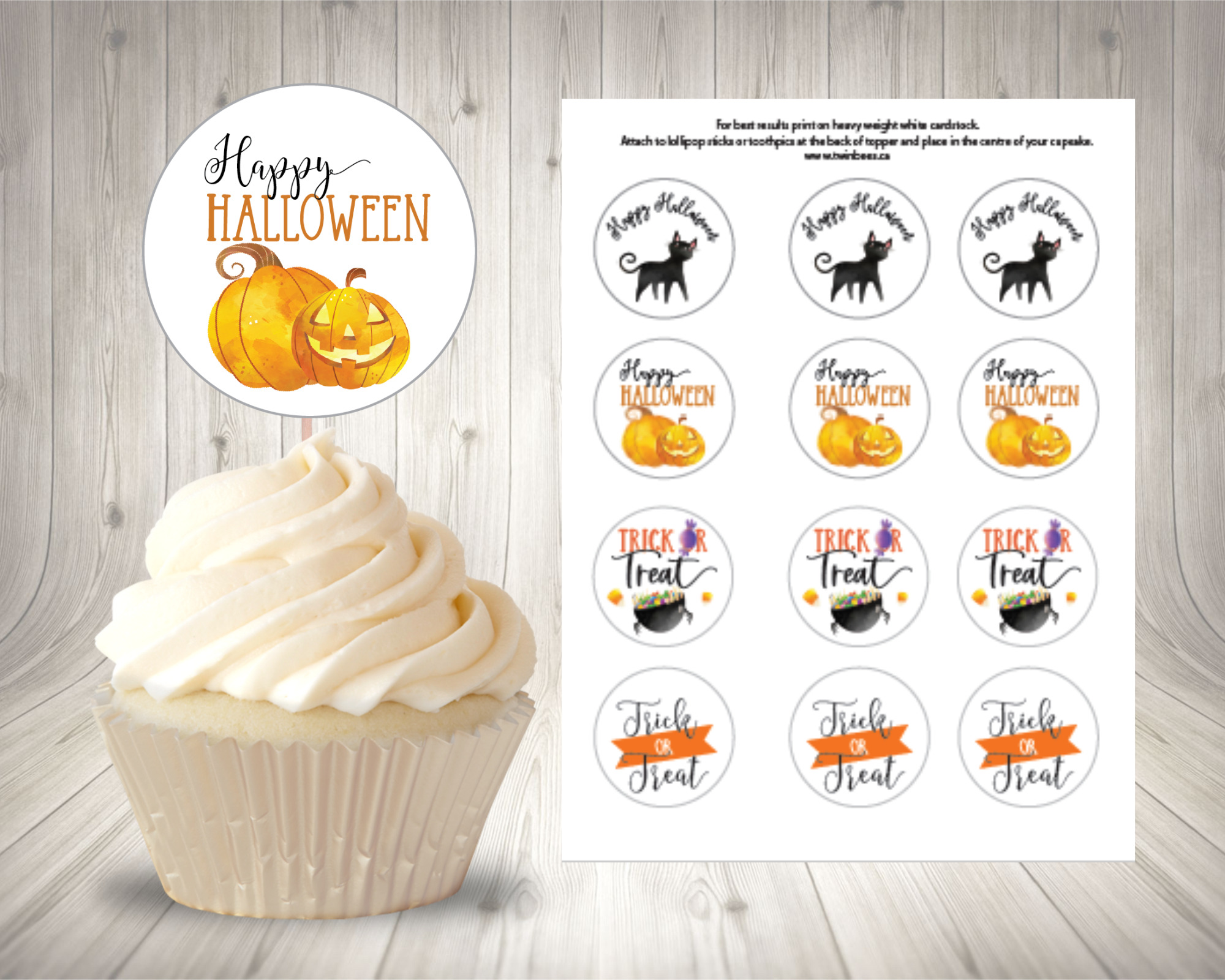 Image showing the 4 Cupcake topper designs